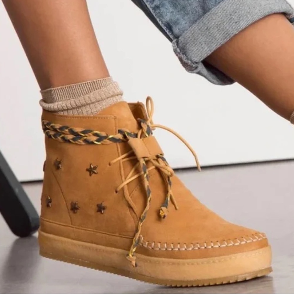 ANTHROPOLOGIE & LAIDBACK LONDON Argo Stars Lace Up Ankle Booties In Stone Sz 8